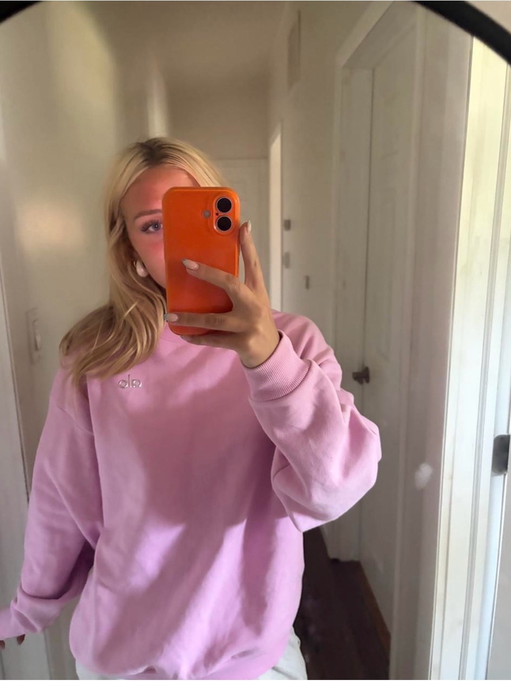 Alo Accolade Candy Heart Pink Crewneck Sweatshirt - Picture 3 of 5